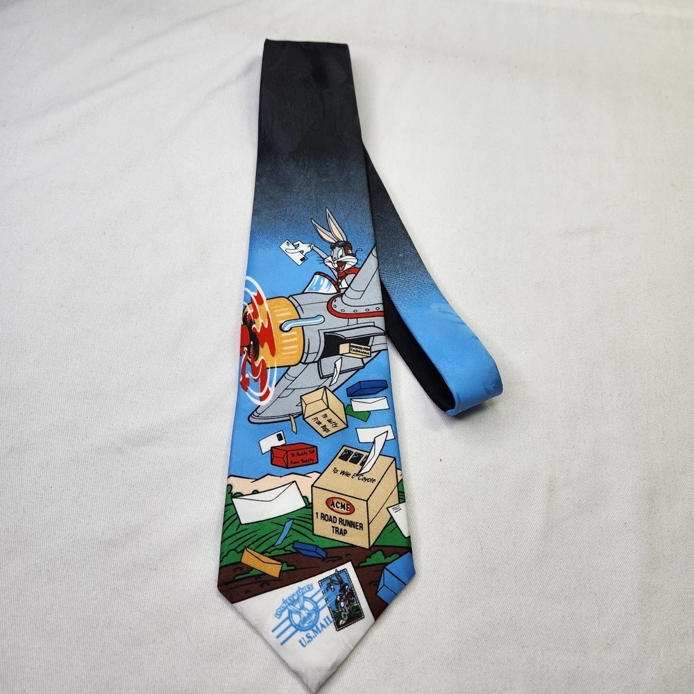 Vintage Looney Tunes Stamp Collection Cartoon Neck Tie US Postal Mail Necktie